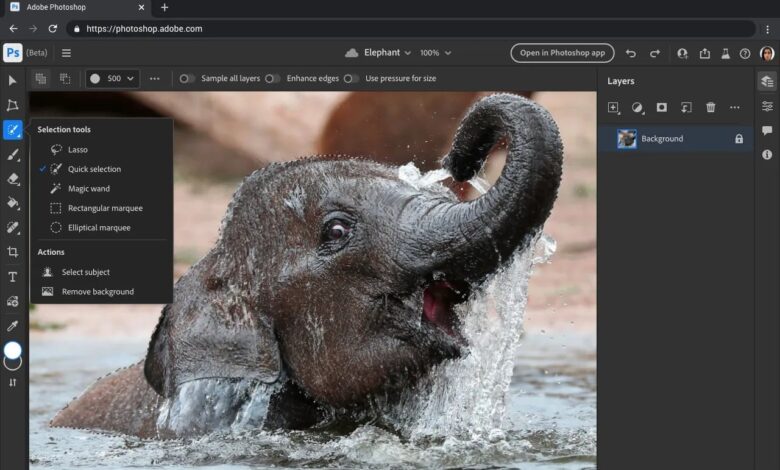 Adobe Photoshop web surumu icin ucretsiz plani